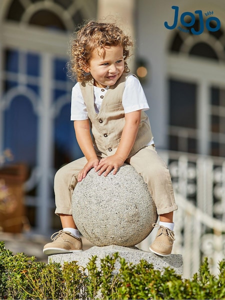 JoJo Maman Bébé Natural 3-Piece Waistcoat, Shirt & Trousers Set (Q83184) | €66