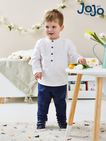JoJo Maman Bébé White 2-Piece Eid Embroidered Grandad Shirt & Trousers Set (Q83188) | €49.50