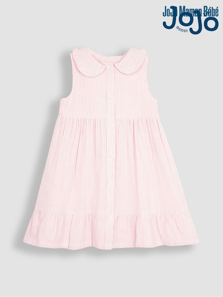 JoJo Maman Bébé Pink Seersucker Stripe Collar Button Through Dress (Q83194) | € 32