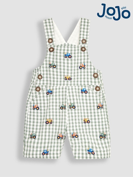 JoJo Maman Bébé Khaki Green Tractor Embroidered Dungarees (Q83200) | €42
