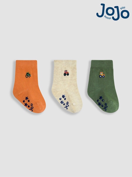 JoJo Maman Bébé Green Tractor 3-Pack Embroidered Socks (Q83205) | AED55