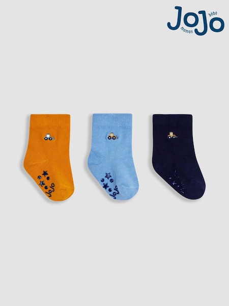 JoJo Maman Bébé Blue Digger 3-Pack Embroidered Socks (Q83230) | R$ 95