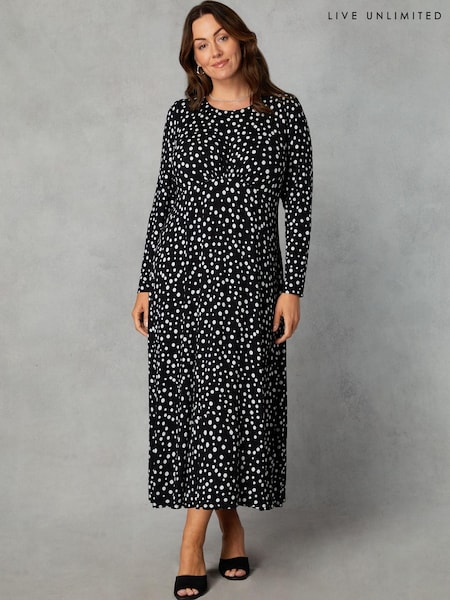 Live Unlimited Black Curve Petite Mono Spot Print Jersey Empire Seam Midi Dress (Q83232) | €37