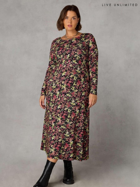 Live Unlimited Curve Multi Ditsy Print Jersey Empire Seam Midi Dress (Q83255) | €15