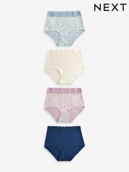 Cream/Blue Printed Full Brief Cotton and Lace Knickers 4 Pack (Q83261) | 59 QAR