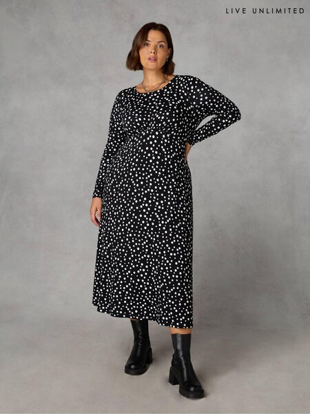 Live Unlimited Black Curve Mono Spot Print Jersey Empire Seam Midi Dress (Q83266) | €37