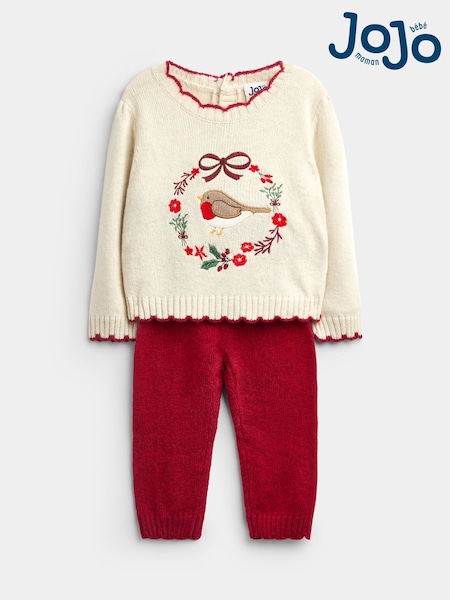 Bright Red Robin - Jojo Maman Bébé Christmas Wreath Knitted Set