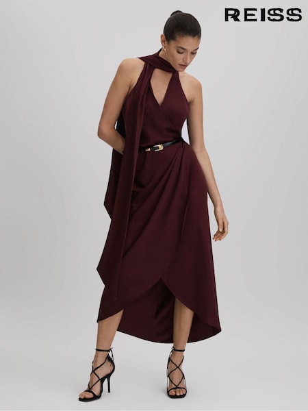 Reiss Tayla Satin Wrap Front Midi Dress (Q83314) | €378