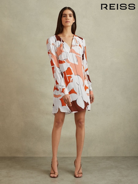Reiss Tanya Printed Tie Neck Mini Dress (Q83318) | 273 €