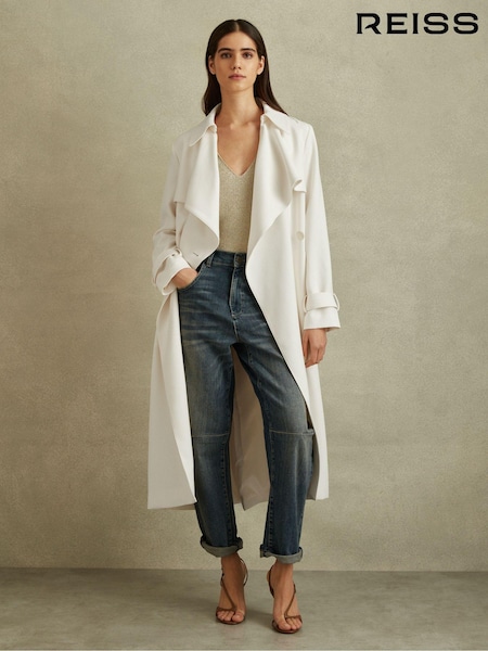 Reiss White Etta Double Breasted Belted Trench Coat (Q83319) | €445