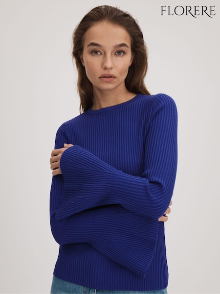 Hellblau - Florere Gerippter Pullover mit ausgestellten Ärmeln (Q83340) | 196 €