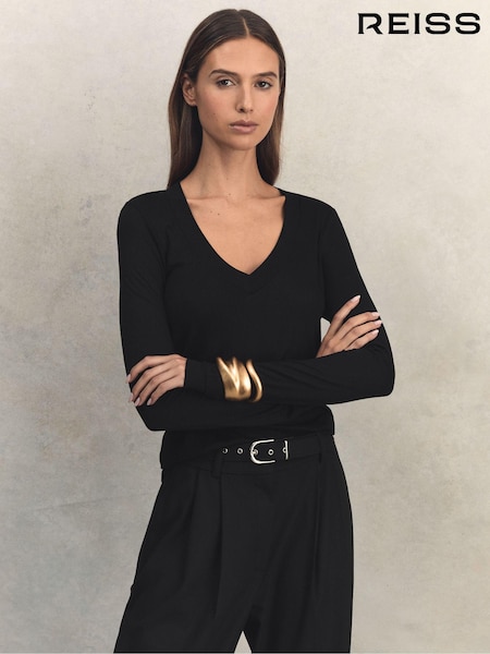 Musta - Reiss Brady Jersey V-neck Top (Q83353) | €107