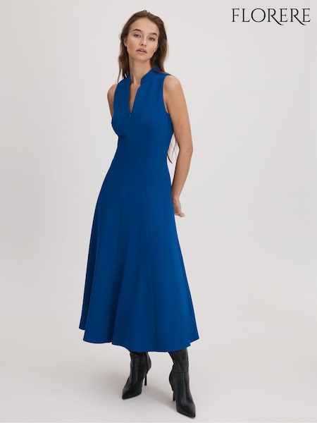 Florere Bright Blue Zip Front Midi Dress (Q83358) | €84