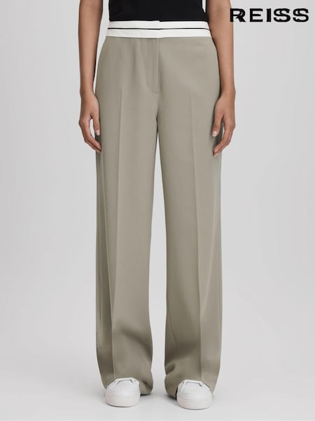 Reiss Green Whitley Contrast Waistband Wide Leg Suit Trousers (Q83362) | €140