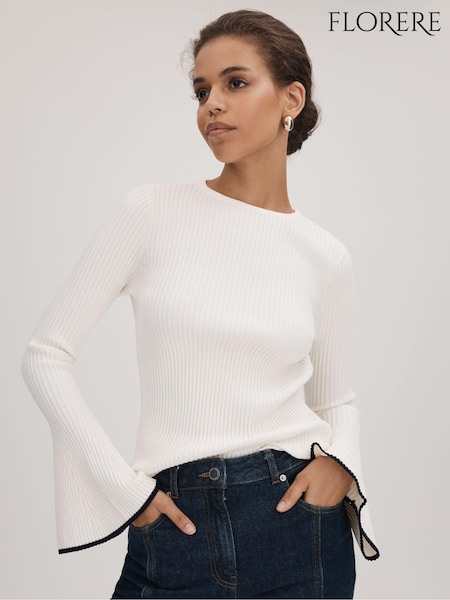 Off White - Florere Gerippter Pullover mit ausgestellten Ärmeln (Q83371) | 196 €