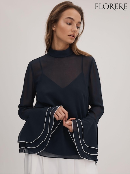 Marineblau - Florere Bluse mit ausgestellten Bündchen (Q83388) | 196 €