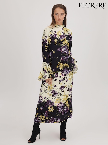 Florere Printed Fluted Cuff Midi Dress (Q83396) | 1,326 QAR