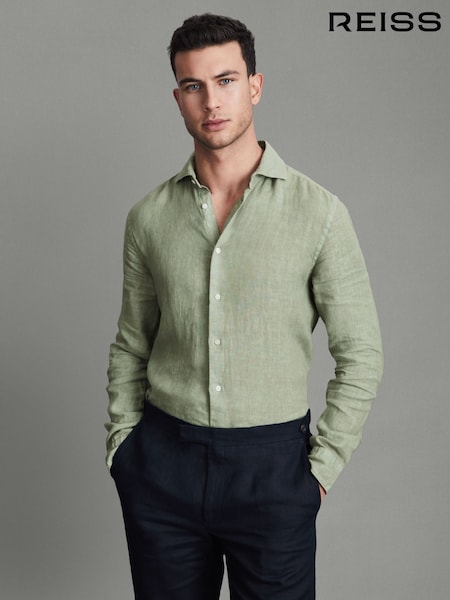 Reiss Pistachio Ruban Linen Button-Through Shirt (Q83408) | €140