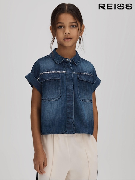 Reiss Blue Sandie 4-9 yrs Embellished Denim Shirt (Q83411) | €55