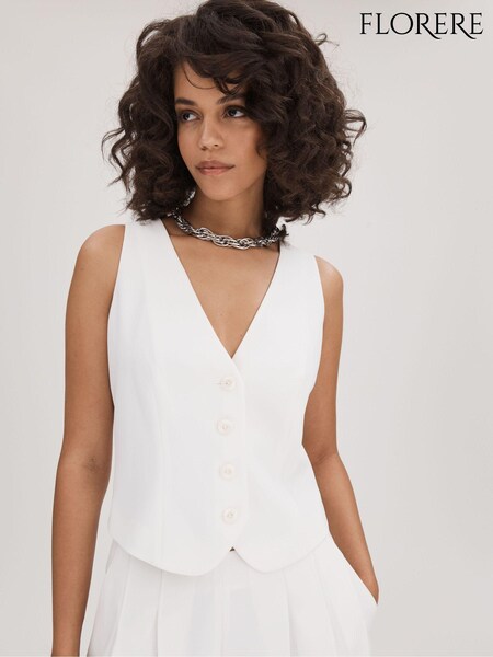 Florere Ivory Single Breasted Waistcoat (Q83412) | €154
