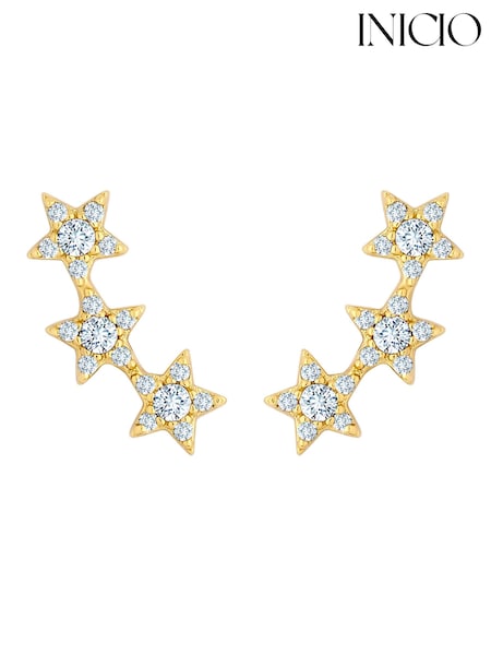 Inicio 14k Guld Plated Recycled Cubic Zirconia Star Ear Climber - Gift Pouch (Q83441) | kr420