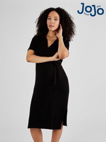 JoJo Maman Bébé Black Collared Ribbed Knitted Maternity Dress (Q83503) | $77