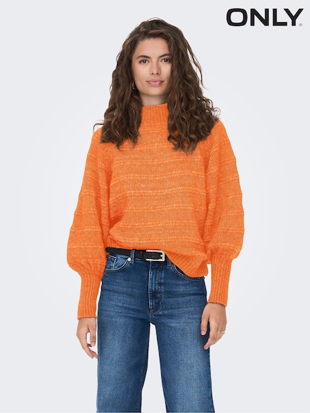 ONLY Orange High Neck Knitted Ribbed Puff Sleeve Jumper (Q83650) | €21