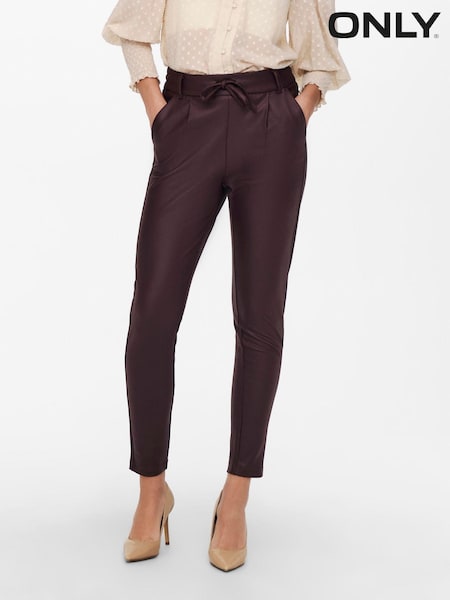 ONLY Burgundy High Waisted Tie Waist Coated Faux Leather Trousers (Q83656) | €26