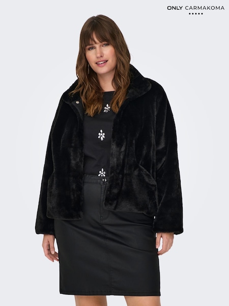 ONLY Curve Black Faux Fur Short Jacket (Q83657) | €30