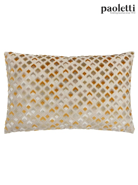 Paoletti Gold 40 x 60cm Lexington Diamond Velvet Jacquard Feather Filled Cushion (Q83669) | LEI 164