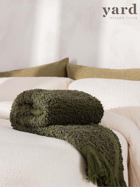 Yard Lichen Green Ulsmere Boucle Fringed Throw (Q83682) | €98
