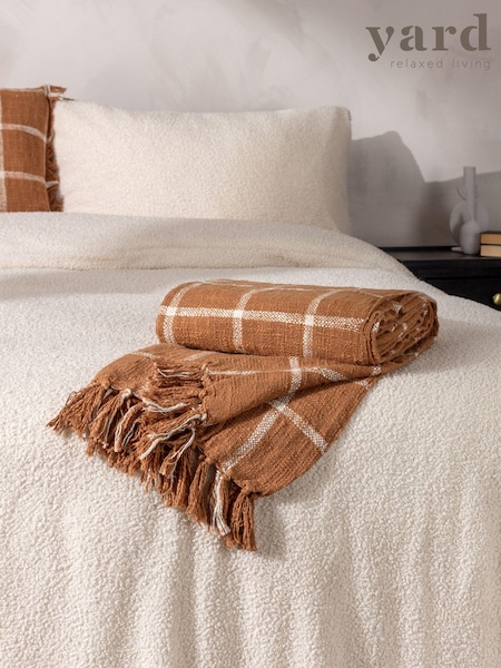 Yard Ginger Brown Beni Check Fringed 100% Cotton Throw (Q83690) | 109 QAR