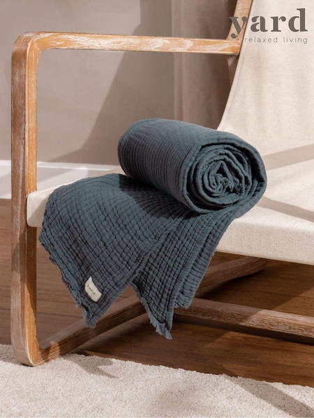 Yard Dusk Blue Lark 4 Layer Muslin Crinkle 100% Cotton Throw (Q83695) | €48