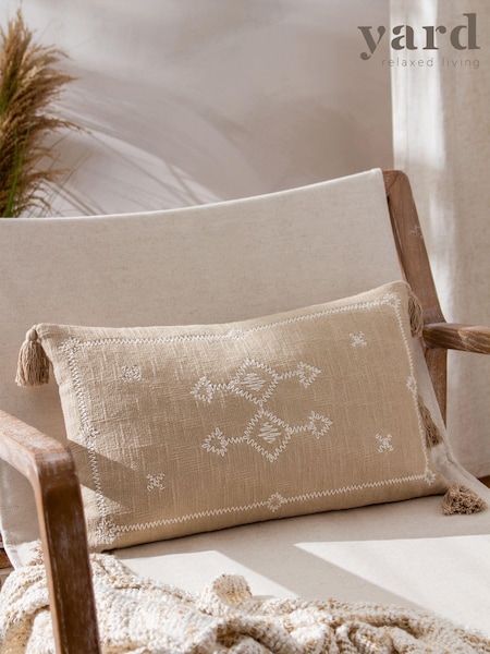 Yard Folis Embroidered Feather Filled 100% Cotton Cushion (Q83697) | ‏111 د.إ.‏