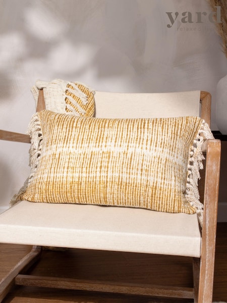 Yard Cumin Yellow Sono Ink Abstract Fringed Feather Filled Cushion (Q83713) | AED81