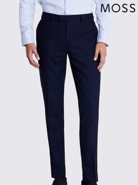 MOSS Ink Blue Slim Fit Check Trousers (Q83749) | R$ 790