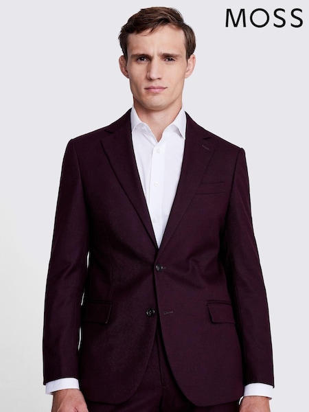 MOSS Claret Red Tailored Fit Flannel Jacket (Q83756) | AED347