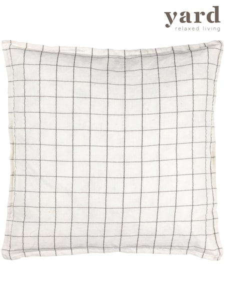 Yard Ecru Cream 100% Linen Grid Check Feather Filled Cushion (Q83869) | €42