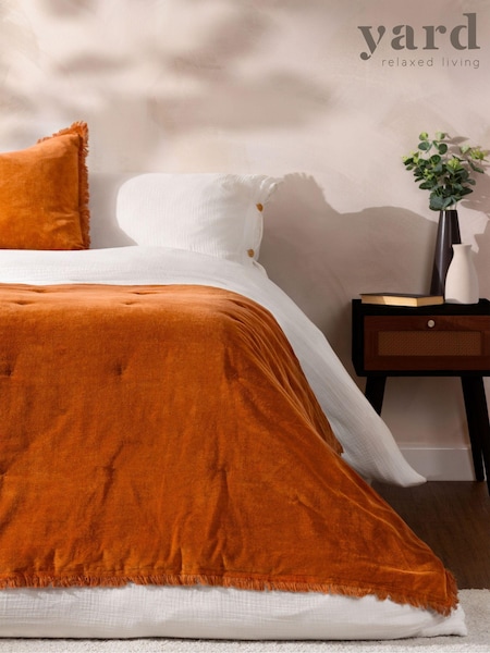 Yard Rust Orange Jaye Velvet Fringed Filled 100% Cotton Bedspread (Q83872) | 455 QAR