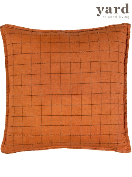Yard Brick Red 100% Linen Grid Check Feather Filled Cushion (Q83874) | €42