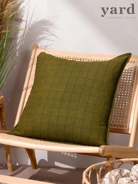 Yard Olive Green 100% Linen Grid Check Polyester Filled Cushion (Q83917) | €37