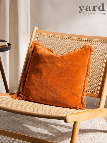 Yard Rust Orange Jaye Velvet Fringed Polyester Filled 100% Cotton Cushion (Q83934) | €26