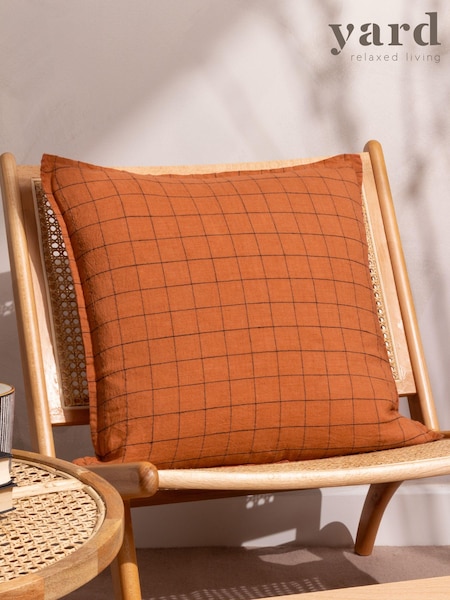 Yard Brick Red 100% Linen Grid Check Polyester Filled Cushion (Q83940) | €37