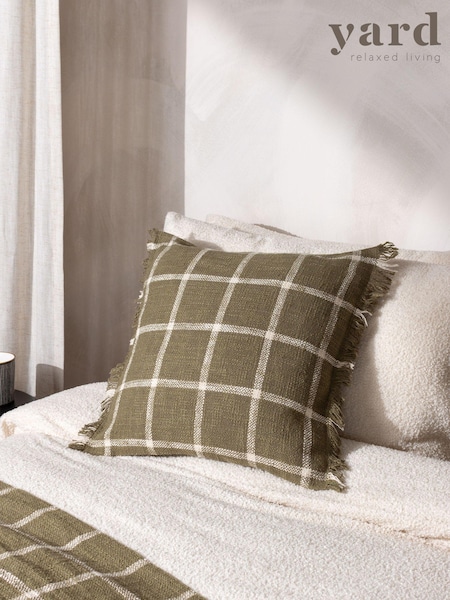 Yard Beni Check Fringed Feather Filled 100% Cotton Cushion (Q83953) | ‏111 د.إ.‏