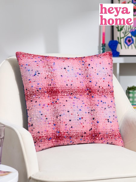 heya home Pink Connie Check Jacquard Feather Filled Cushion (Q83959) | R$ 195
