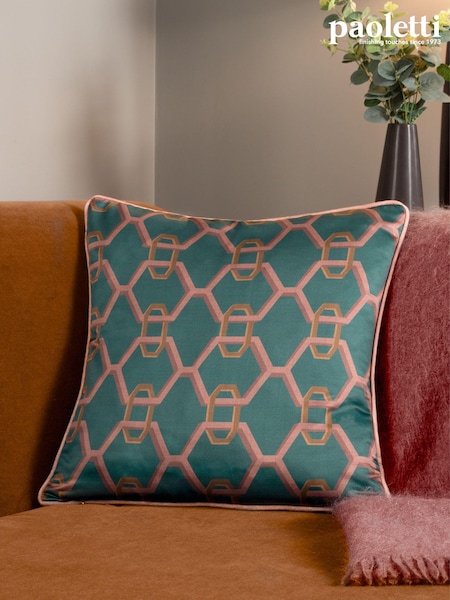 Paoletti Blue Carnaby Chain Geometric Satin Feather Filled Cushion (Q84006) | €34
