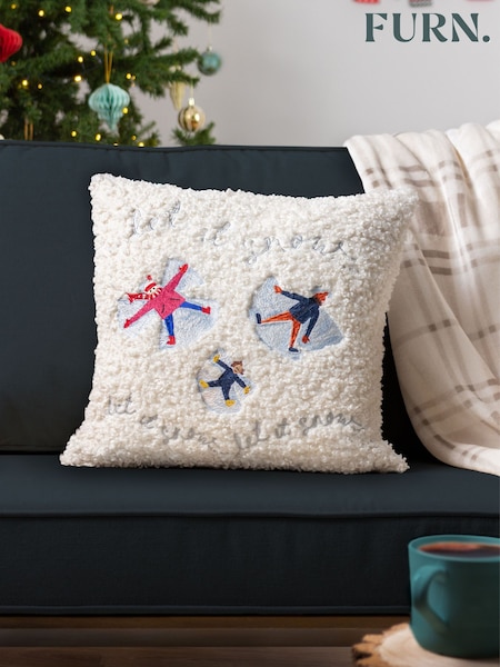 Furn White Christmas Together Snow Angels Boucle Polyester Fi Cushion (Q84046) | €28
