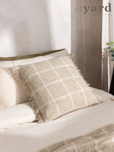 Yard Beni Check Fringed Feather Filled 100% Cotton Cushion (Q84050) | ‏111 د.إ.‏