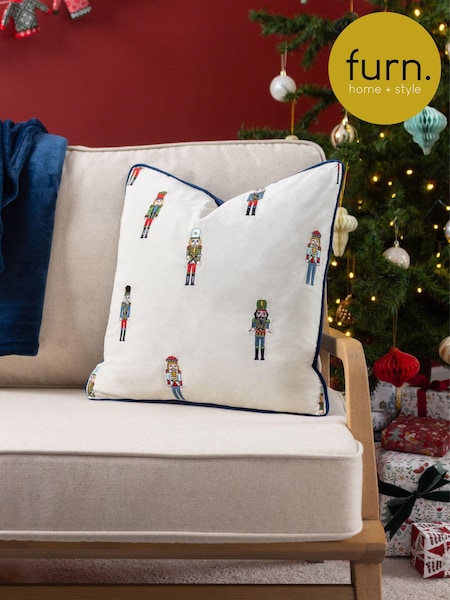 Furn Cream Classic Nutcracker Embroidered Feather Filled Christmas Cushion (Q84055) | €32