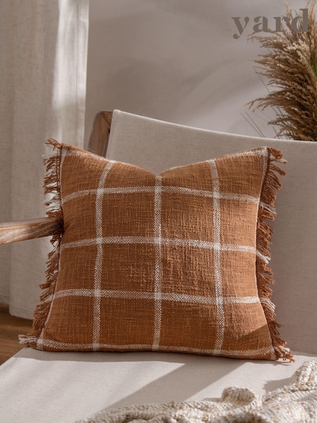 Yard Beni Check Fringed Feather Filled 100% Cotton Cushion (Q84064) | ‏111 د.إ.‏